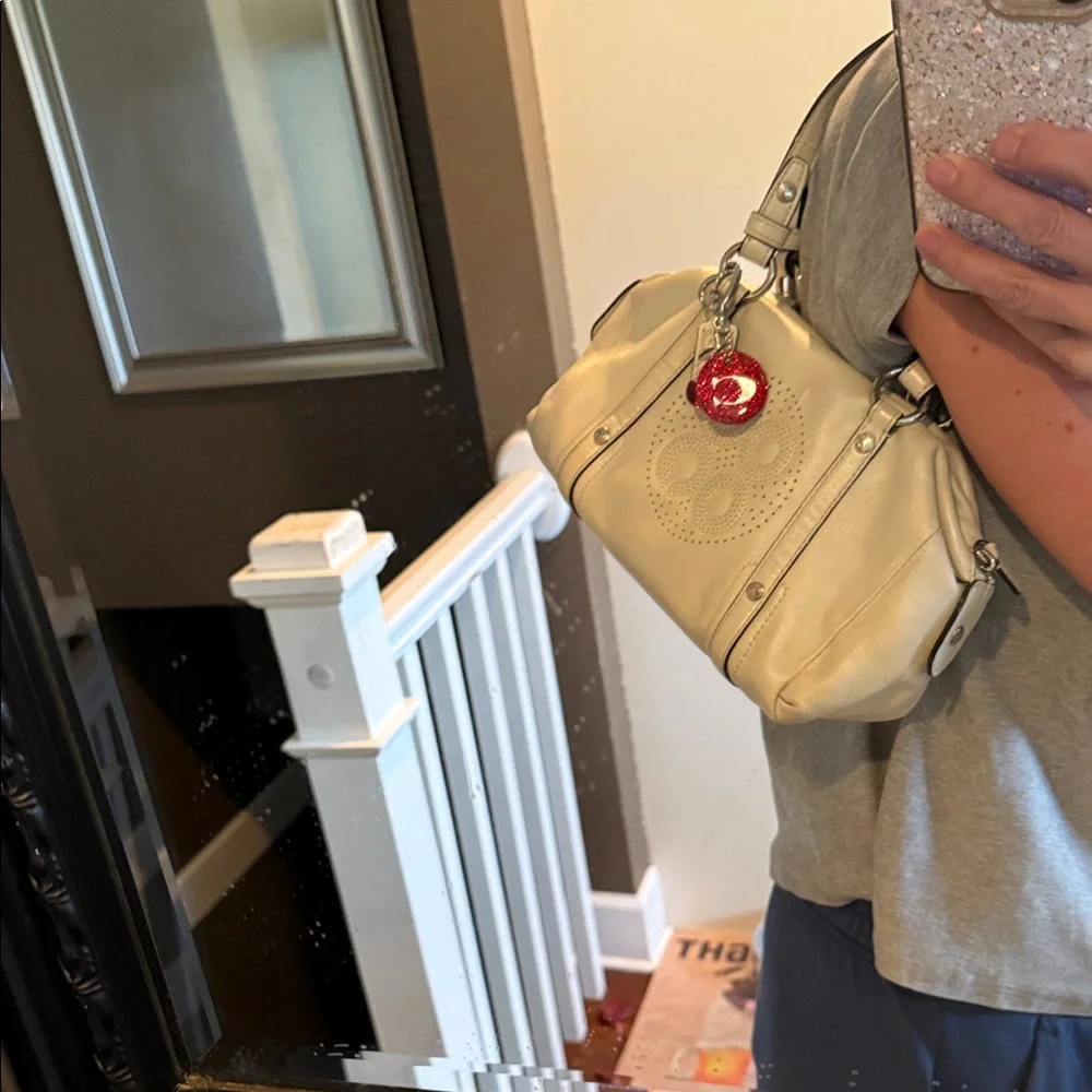 Coach Metallic Cream Perforated Opt Art Mini Satchel with Charm